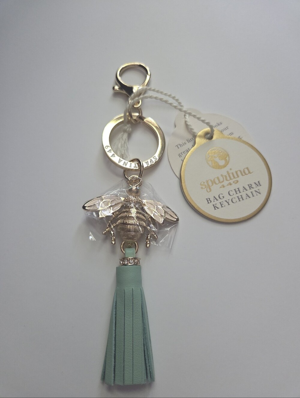 Spartina 449 Icon Bee Tassel Keychain Bag Charm Light Blue NWT